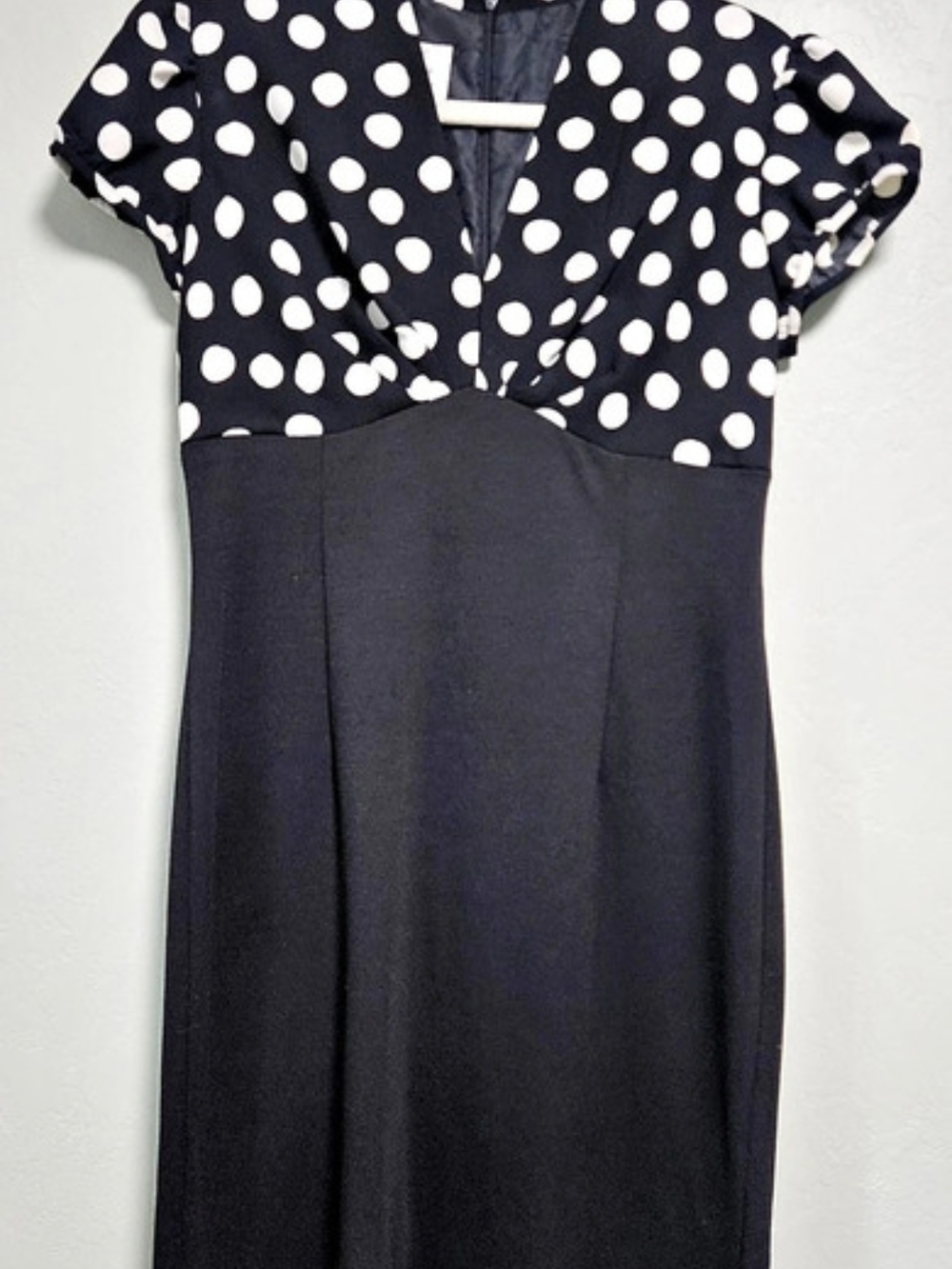 Suzi Chin For Maggy Boutique Polka Dot Midi Dress in Black & White Size 6